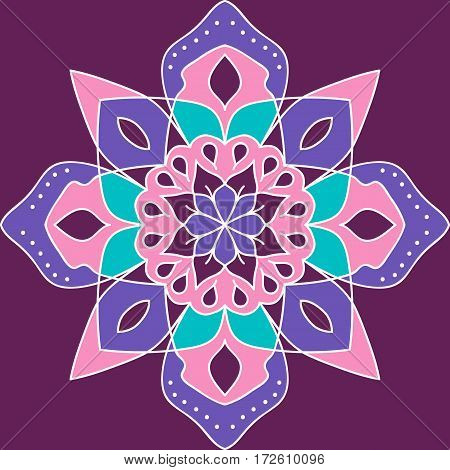 Bright Floral Round Pattern. Flourish Ethnic Mandala Ornament. Symmetric Ornate Tracery.