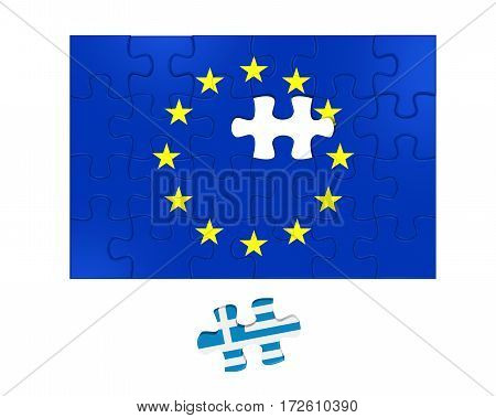 Grexit Puzzle Pieces isolated on white background. 3D render