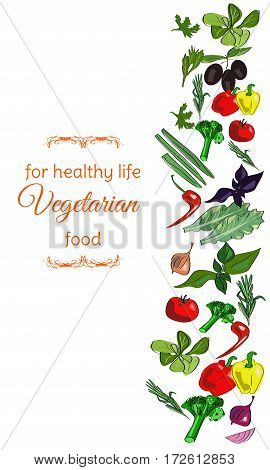 Vertical Banner For Vegitarian Food. Restaurant Menu, Farms, Vegetarian Shops, Healthy Food Design.