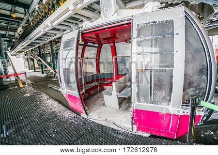 Yamakata, Japan - February 7, 2017: Rope-way in winter at Zao ski moutain, Yamagata Japan