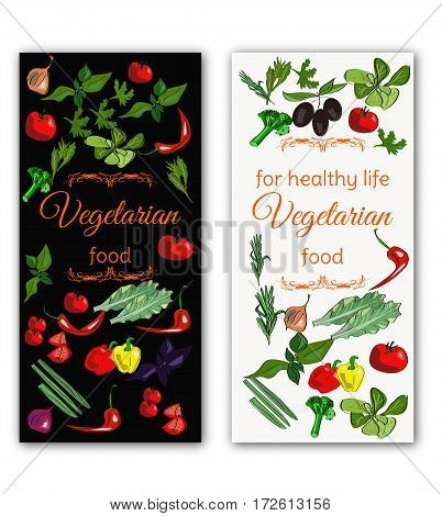 Vertical Banner For Vegitarian Food. Restaurant Menu, Farms, Vegetarian Shops, Healthy Food Design.