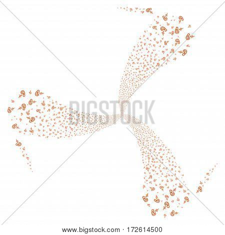 Hearing fireworks swirl rotation. Vector illustration style is flat orange iconic symbols on a white background. Object whirl combined from random pictograms.