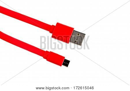red usb-cable micro usb isolated on white background