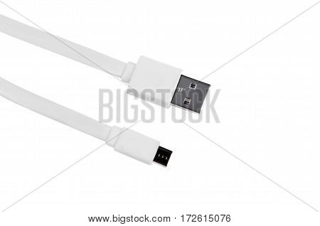White usb-cable micro usb isolated on white background