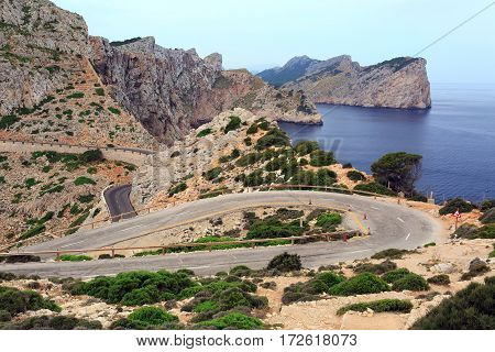 Panoramic view of the Cape Formentor on island Majorca Spain.