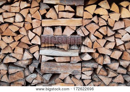 Texture background of wood logs in woodstack