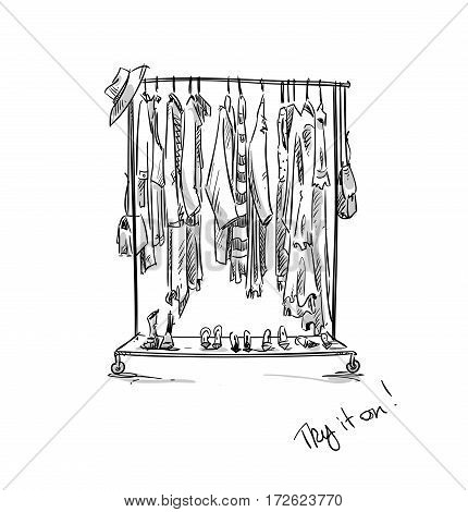 Clothes rack drawing, vector illustration eps 10
