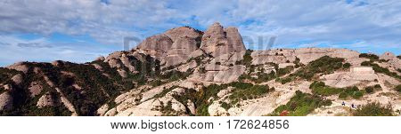 Famous Monserrat range mountains in Spain - panorama