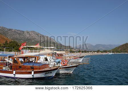 Adrasan, Turkey - September 19, 2016: Adrasan Harbor and beach in Antalya, Turkey