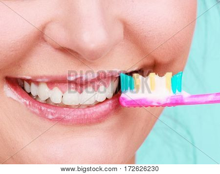 Woman Brushing Cleaning Teeth