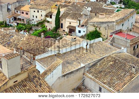 Aerial view of the old municipality of Capdepera as seen from the Castle wall. Island Majorca, Spain.