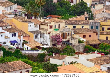 Aerial view of the old municipality of Capdepera as seen from the Castle wall. Island Majorca, Spain.