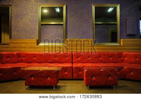 Vintage Iterior With Red Leather Sofa