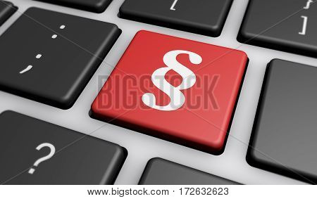 Law and legal rules concept with a paragraph symbol and icon on a red computer key 3D illustration.