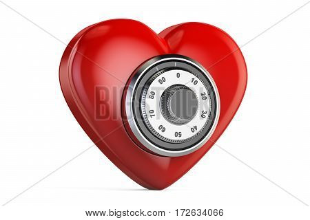 Red heart with safe combination lock 3D rendering isolated on white background