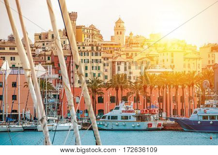 Genua Harbour Northern Italy. Genua Cityscape and the Marina. Italian Riviera.