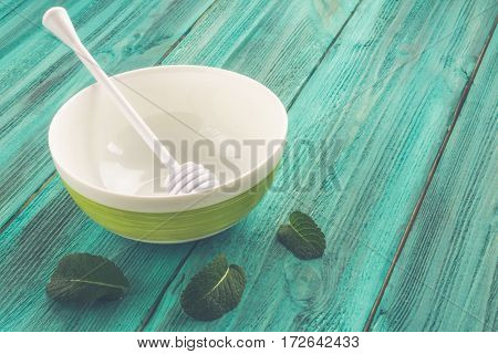 Dish With Honey And Spoon For Honey