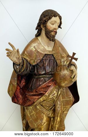 ZAGREB, CROATIA - FEBRUARY 17: Christ the King from the altar of the parish church of St. Vitus in Vrbovec, exhibited in the Museum of Arts and Crafts in Zagreb, on February 17, 2015.