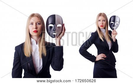 Woman with mask in hypocrisy concept