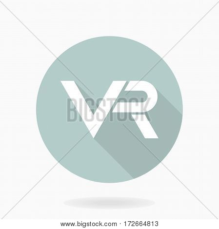 Fine vector icon with VR logo in circle. Flat design with long shadow. Virtual reality logo
