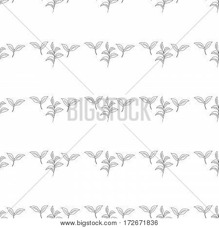Green tea leaf illustration branch organic hand drawing sketch seamless pattern
