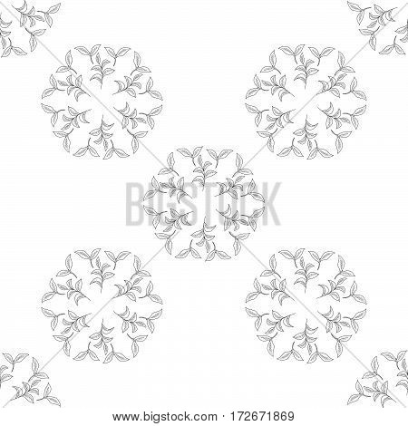 Green tea leaf illustration branch organic hand drawing sketch seamless pattern wreath