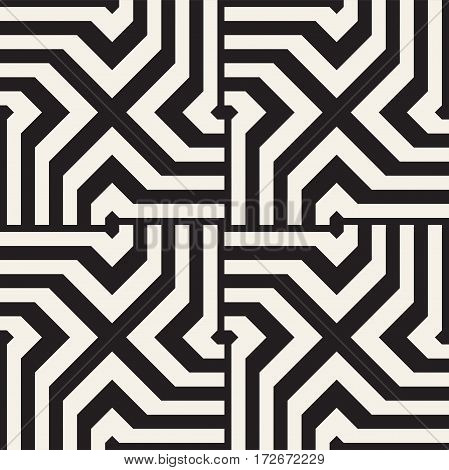 Repeating Geometric Stripes Tiling. Vector Seamless Monochrome Pattern
