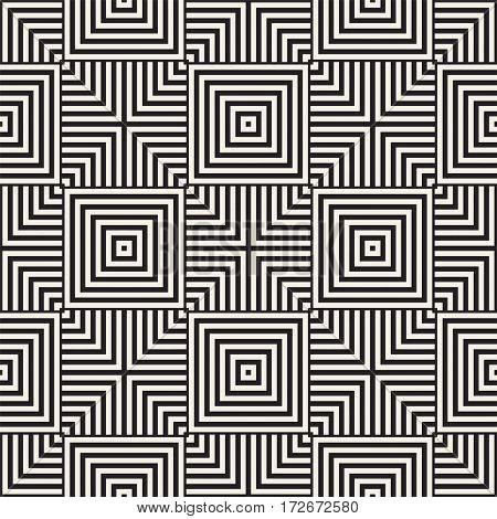 Repeating Geometric Stripes Tiling. Vector Seamless Monochrome Pattern