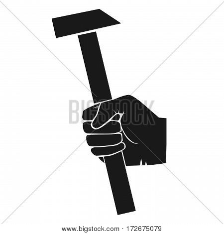 Image of hand with hammer. grey tones illustration of hand with hammer.