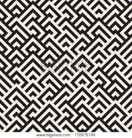 Maze Tangled Lines Contemporary Graphic. Vector Seamless Black And White Pattern.