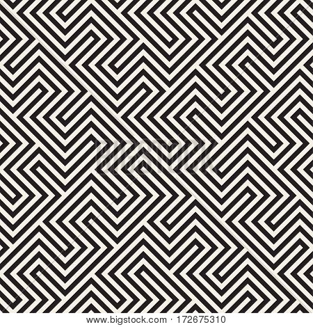 Trendy Monochrome Line Lattice. Vector Seamless Black And White Pattern.