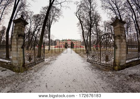 A snowy path to the Kadriorg palace in Tallinn Estonia. The palace is nowadays an art museum.