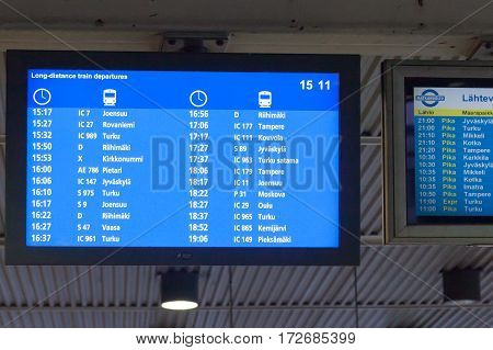 Helsinki, Finland - October 25 : Tthe Schedule Of Ferries In The Building Erminal Facility Of The Fe