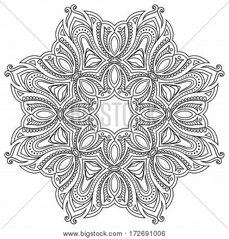 Henna tatoo mandala. Mehndi style.Decorative pattern in oriental style. Coloring book page.