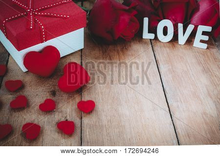 Close up heart on wooden board with copy space.Valentines Day background concept Wedding day.Vintage tone