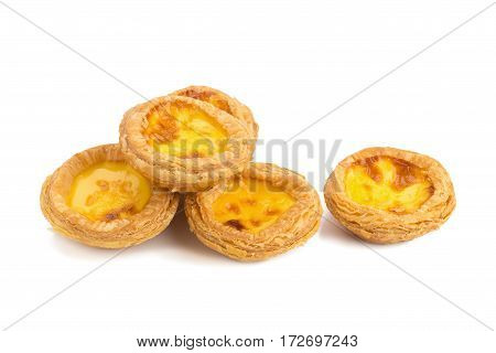 creamy egg tart with sweet curstard isolated on white background