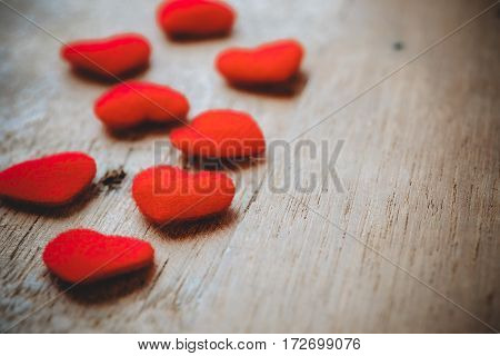 Heart on wooden board with copy space close up.Valentines Day background concept Wedding day.Vintage tone