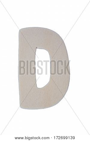 Wooden letter D isolated on white background with clipping path.