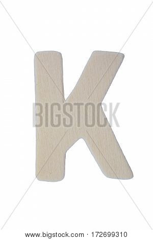 Wooden letter K isolated on white background with clipping path.