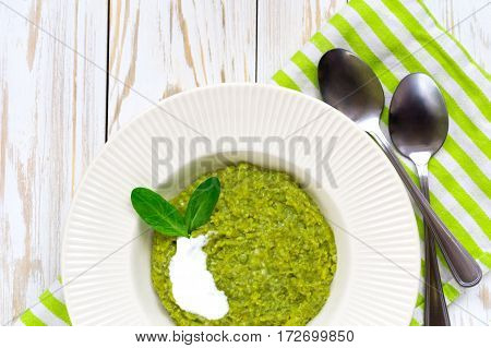 Green Pease Puree Pudding With Spinach And Spices