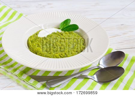 Green Pease Puree Pudding With Spinach And Spices
