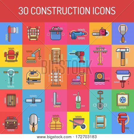 Construction Icon Set | Set of great flat icons with style filloutlines icon and use for construction, equipment, industry and much more.