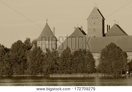 Old castle of Trakai, Lithuania. Sepai toned photo