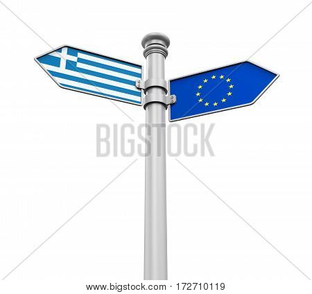 Grexit Direction Sign isolated on white background. 3D render
