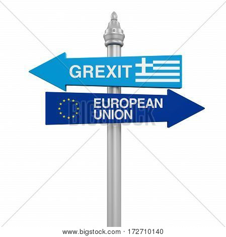 Grexit Direction Sign isolated on white background. 3D render