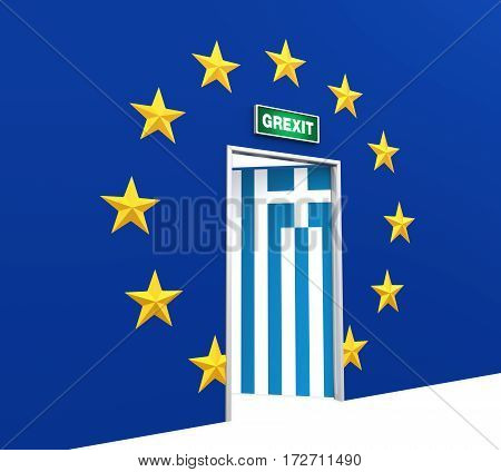 Illustration of Grexit Door . 3D render
