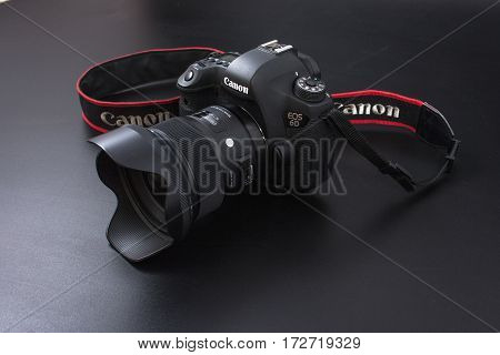 Gomel, Belarus - 22 February 2017: Canon Camera - 6D With Sigma Lenses - 24 On The Black Background.