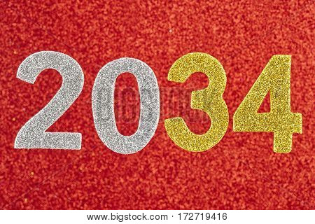 Number two thousand and thirty-four over a red background. Anniversary. Horizontal