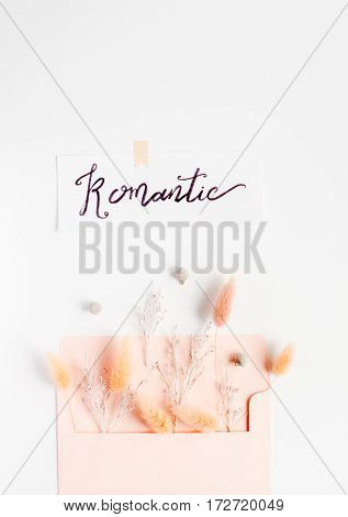 concept calligraphy and floral pattern top view romantic