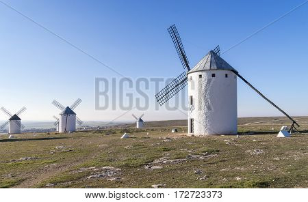 Set of windmills on the top of the hill